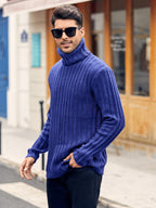Mens Sweaters Turtleneck Cable Knitted Pullover Long Sleeve