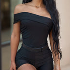 Off Shoulder Romper Without Belt, Sexy Backless Romper Jumpsuit For Spring & Summer, Women's Clothing