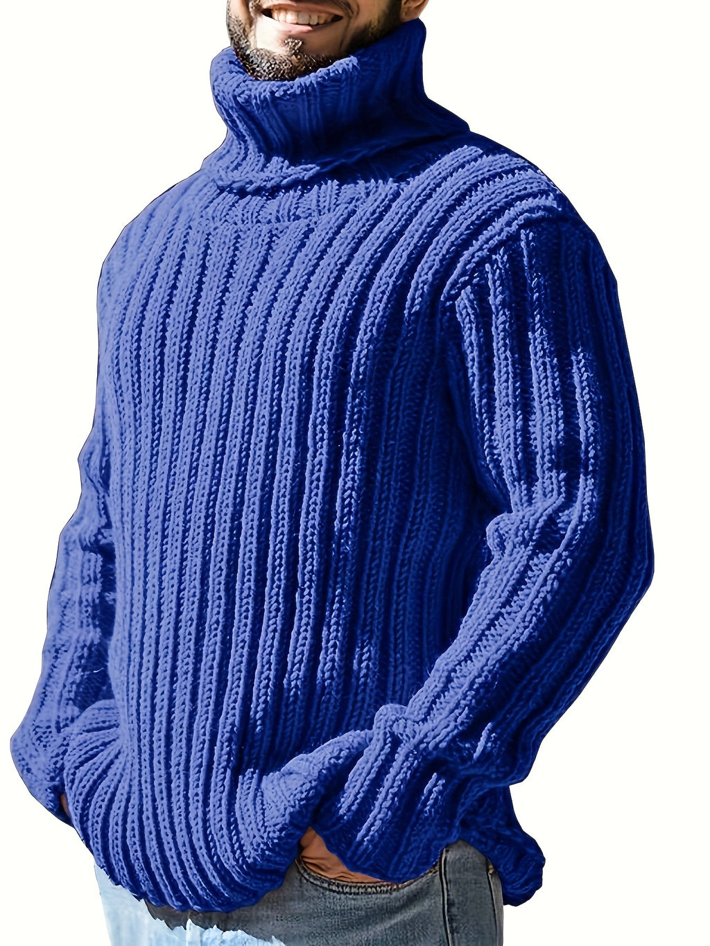 Mens Sweaters Turtleneck Cable Knitted Pullover Long Sleeve