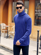 Mens Sweaters Turtleneck Cable Knitted Pullover Long Sleeve