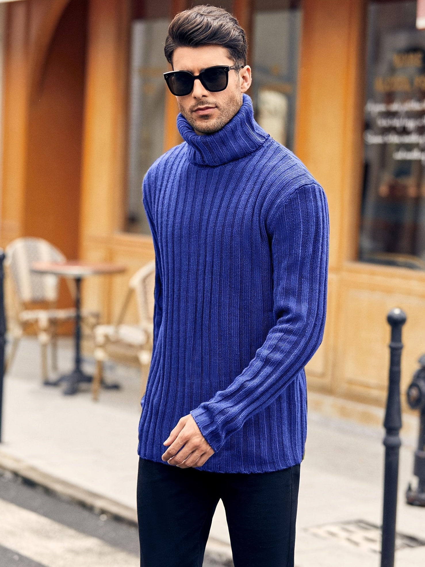 Mens Sweaters Turtleneck Cable Knitted Pullover Long Sleeve