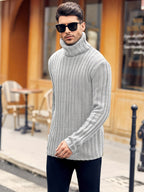 Mens Sweaters Turtleneck Cable Knitted Pullover Long Sleeve