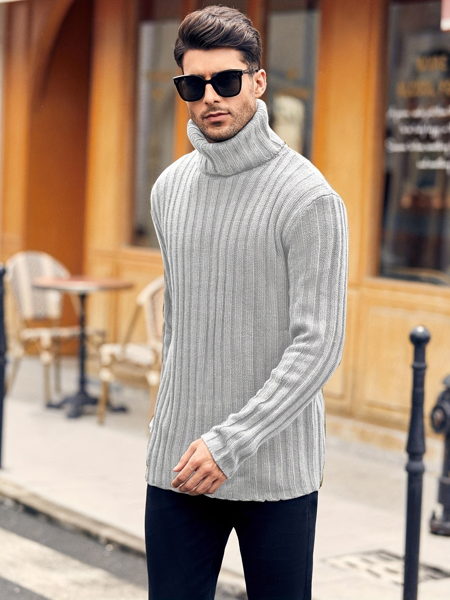 Mens Sweaters Turtleneck Cable Knitted Pullover Long Sleeve