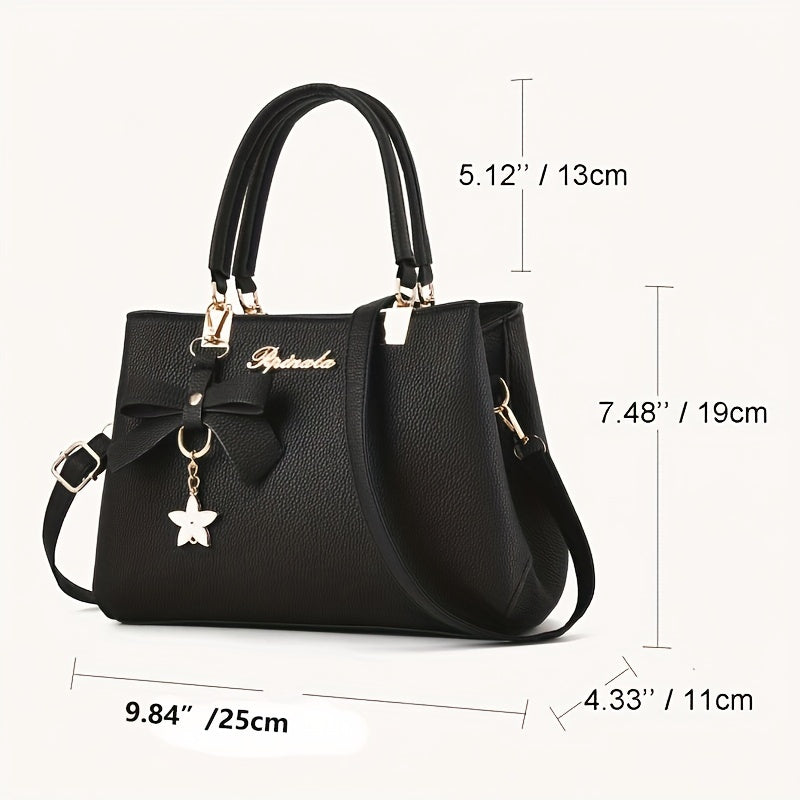 Fashion Women Larger Capacity Handbags PU Leather Shoulder Crossbody Bag Luxury Designer Vintage Ladies Top Handle Bag Bow Decor