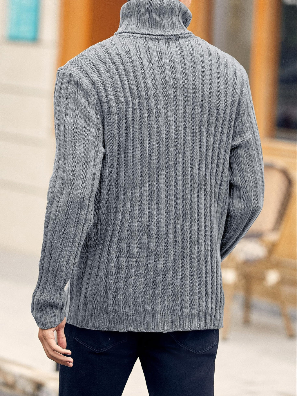 Mens Sweaters Turtleneck Cable Knitted Pullover Long Sleeve