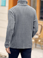 Mens Sweaters Turtleneck Cable Knitted Pullover Long Sleeve
