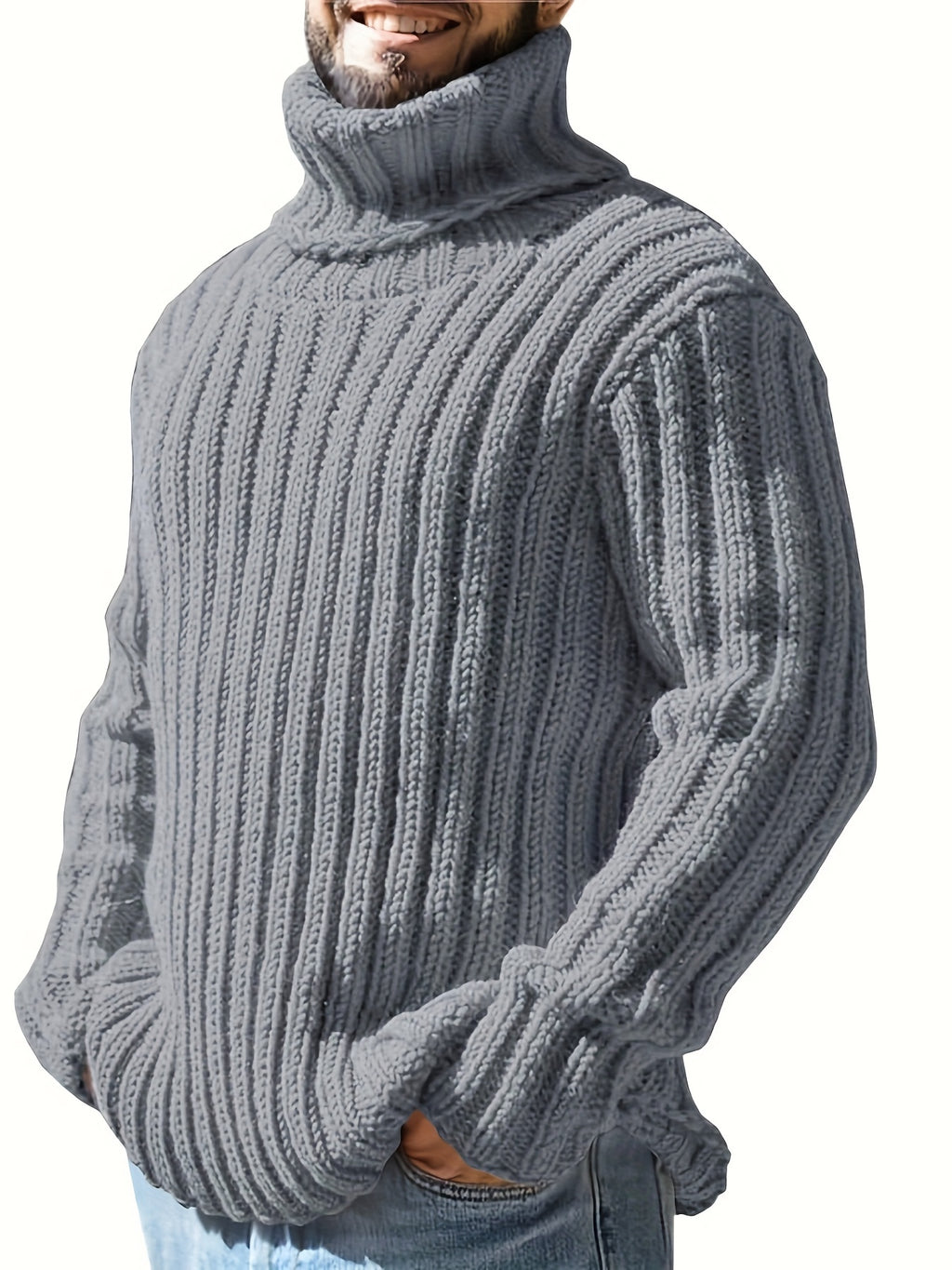 Mens Sweaters Turtleneck Cable Knitted Pullover Long Sleeve