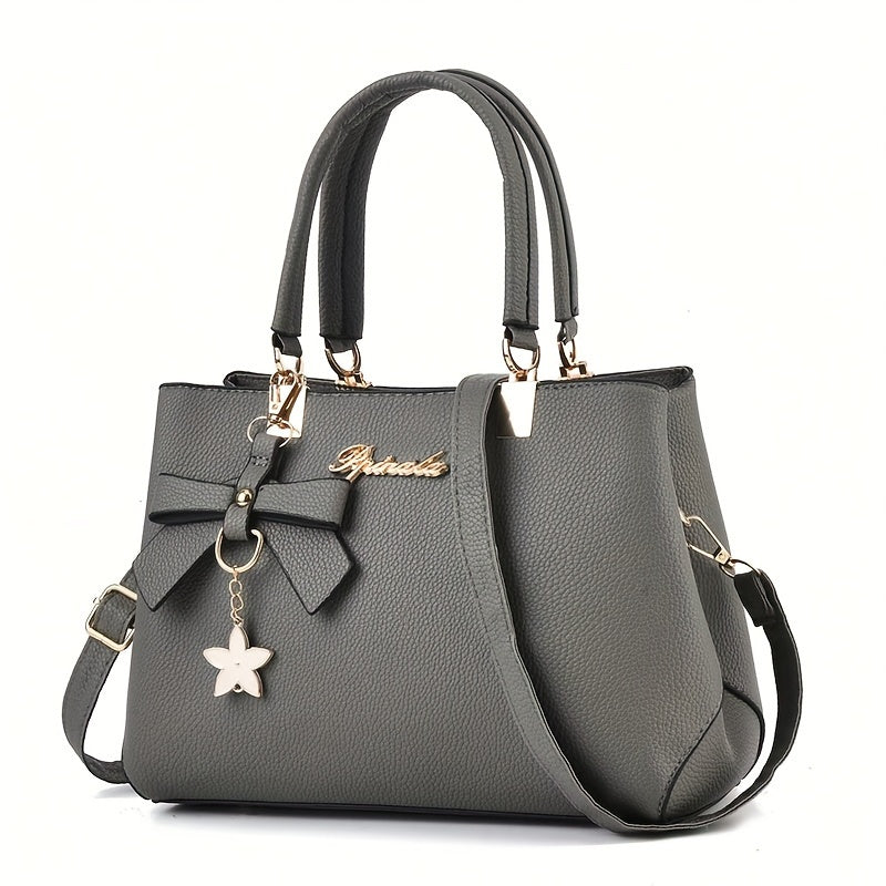 Fashion Women Larger Capacity Handbags PU Leather Shoulder Crossbody Bag Luxury Designer Vintage Ladies Top Handle Bag Bow Decor