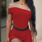 Off Shoulder Romper Without Belt, Sexy Backless Romper Jumpsuit For Spring & Summer, Women's Clothing