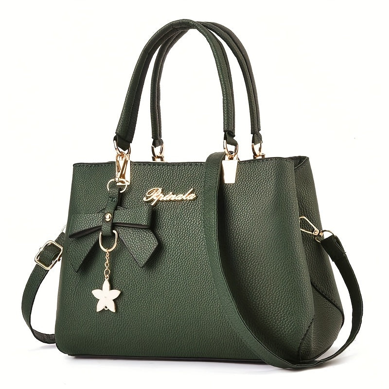 Fashion Women Larger Capacity Handbags PU Leather Shoulder Crossbody Bag Luxury Designer Vintage Ladies Top Handle Bag Bow Decor