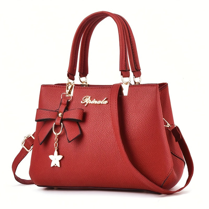 Fashion Women Larger Capacity Handbags PU Leather Shoulder Crossbody Bag Luxury Designer Vintage Ladies Top Handle Bag Bow Decor