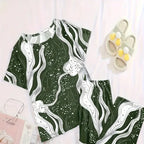 New women's pajama set, a two-piece set including a short-sleeved shirt and pants, comfortable pajamas for summer at home.