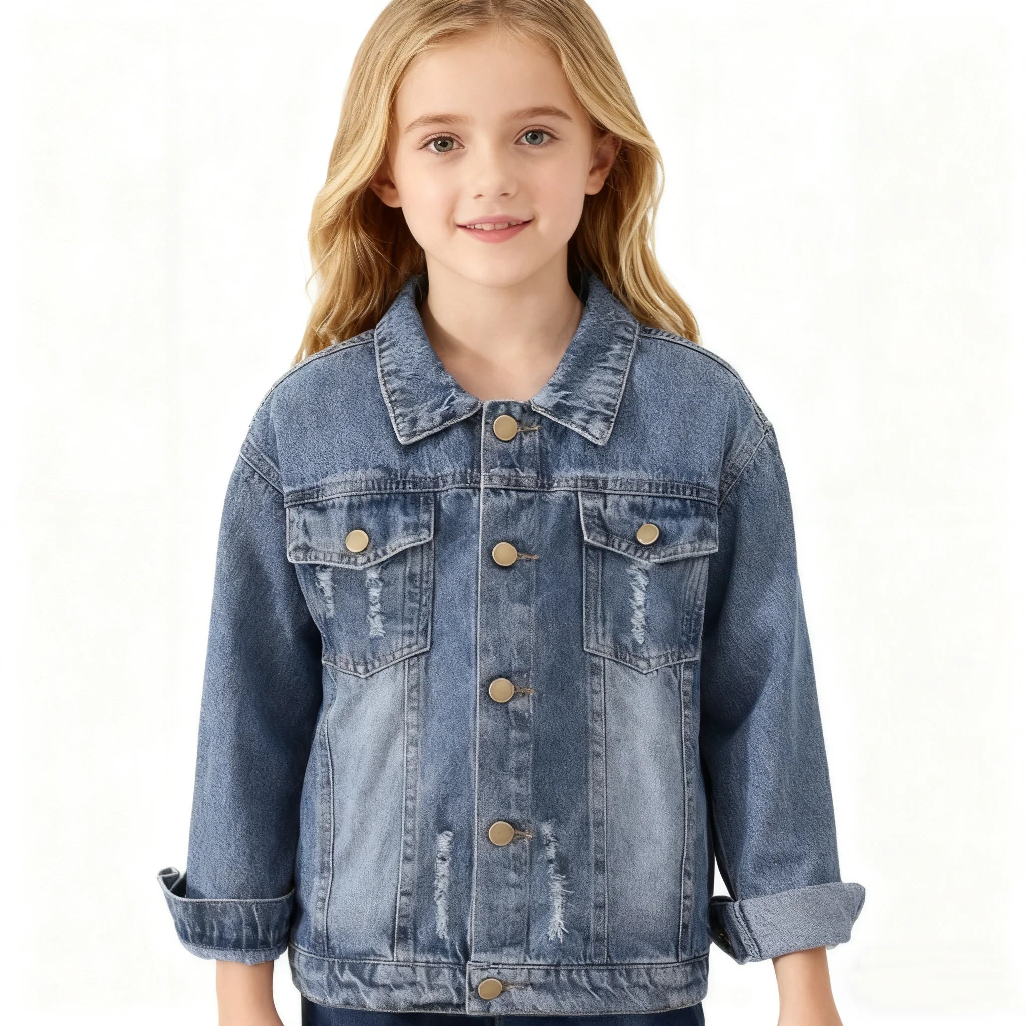Girls Boys Jean Jacket for (4-14 Years Kids) Trendy Cozy Soft Ripped Denim Coat Casual Outerwear School Travel Teen Gift