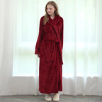 Men Winter Plus Size Long Flannel Bathrobe Warm Coral Fleece Kimono Bath Robe Night Cozy Sleepwear Women Jacquard Dressing Gown