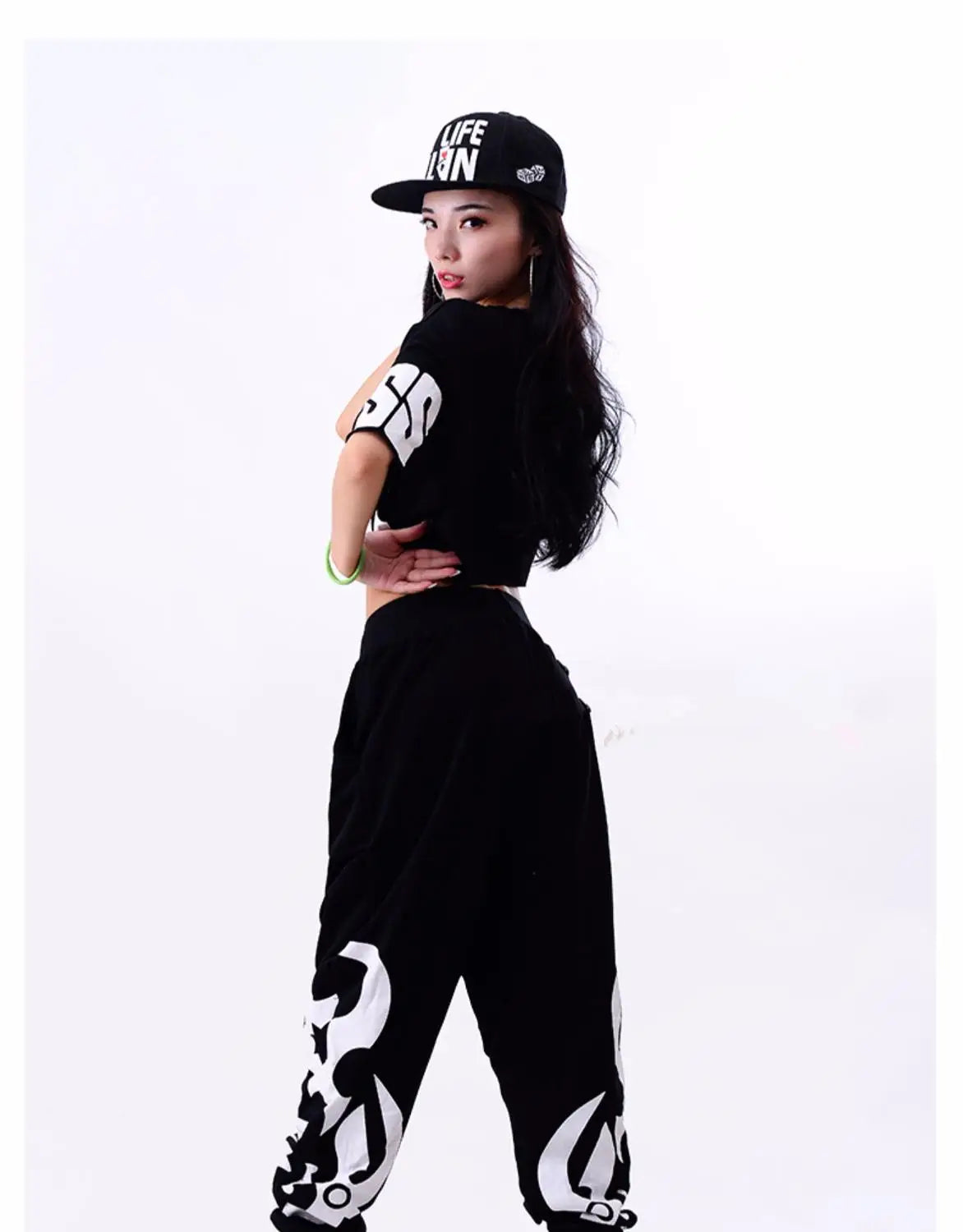 Hip Hop Costume Black Short Sleeve Loose Harem Pants Women Street Dance Clothing Ladies Stage Outfit Dj Ds Rave Wear top pant
