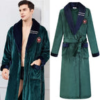 Autumn/Winter Men Nightgown Kimono Bathrobe Gown Coral Fleece Negligee V-neck Intimate Lingerie Solid Colour Sleepwear