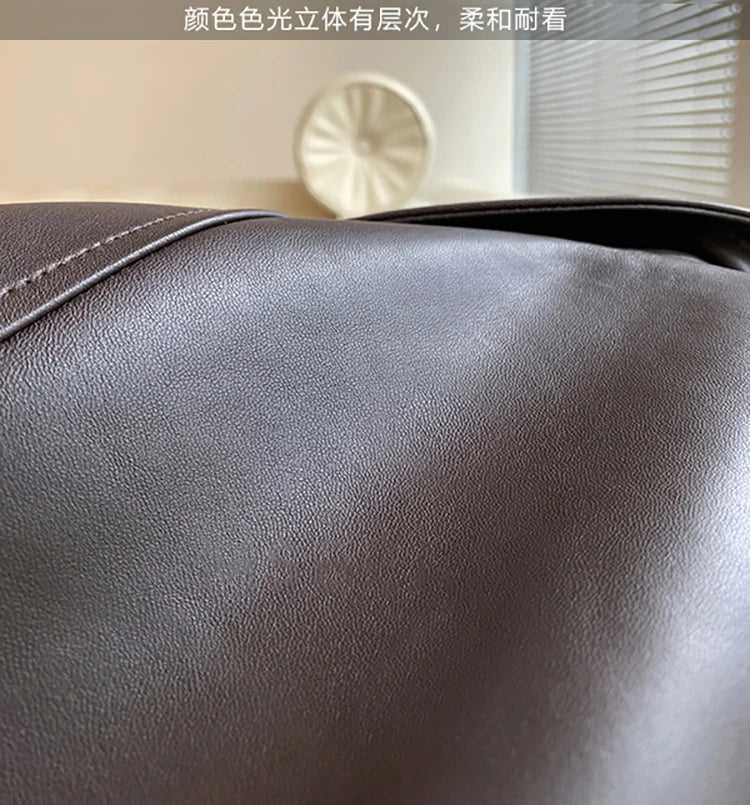 Nerazzurri Spring Autumn Brown Short Soft Pu Leather Jacket Women Long Sleeve Pocket Loose Casual Korean Fashion Clothing 2025