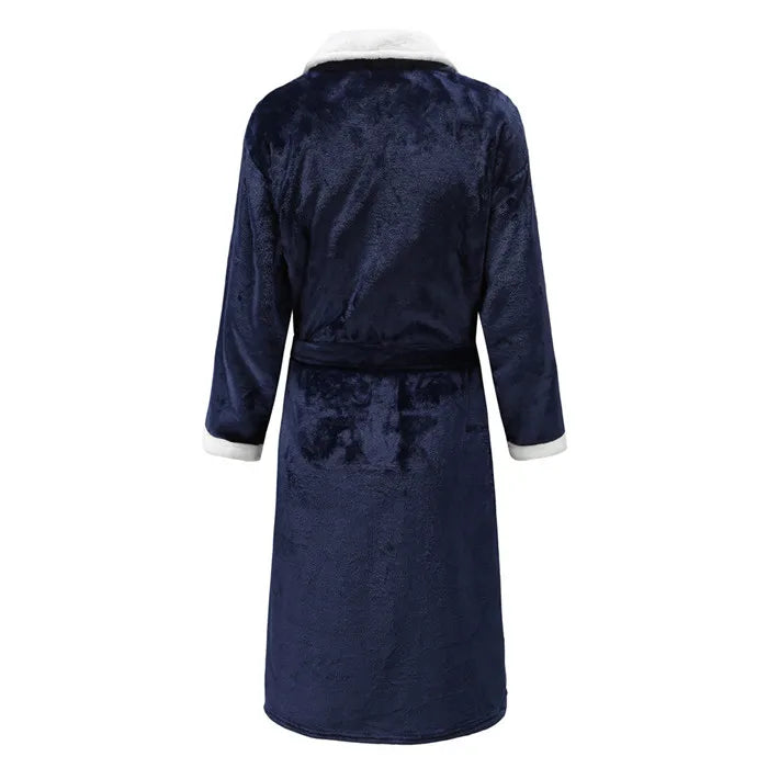 Autumn/Winter Men Nightgown Kimono Bathrobe Gown Coral Fleece Negligee V-neck Intimate Lingerie Solid Colour Sleepwear