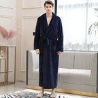 Men Winter Plus Size Long Flannel Bathrobe Warm Coral Fleece Kimono Bath Robe Night Cozy Sleepwear Women Jacquard Dressing Gown