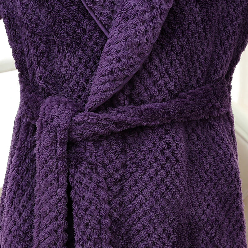 Men Winter Plus Size Long Flannel Bathrobe Warm Coral Fleece Kimono Bath Robe Night Cozy Sleepwear Women Jacquard Dressing Gown