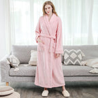 Men Winter Plus Size Long Flannel Bathrobe Warm Coral Fleece Kimono Bath Robe Night Cozy Sleepwear Women Jacquard Dressing Gown