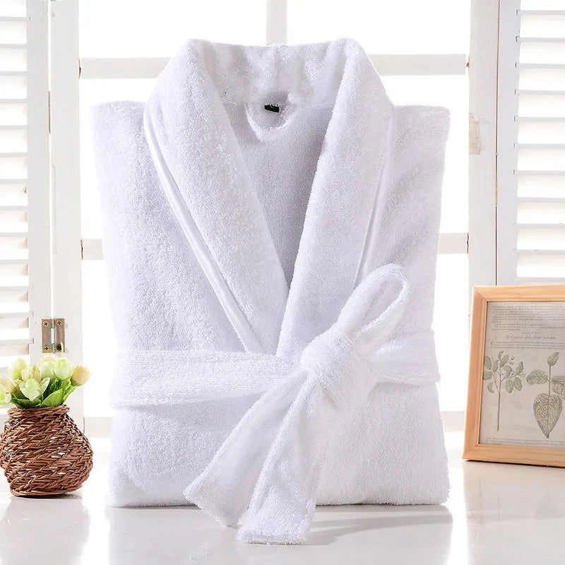 Bathrobe Men 100% Cotton White Terry Fleece Towel Winter Robes Men's Robe Long Robe For Men Absorbent Bathrobes Home Clothes