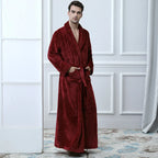 Men Winter Plus Size Long Flannel Bathrobe Warm Coral Fleece Kimono Bath Robe Night Cozy Sleepwear Women Jacquard Dressing Gown