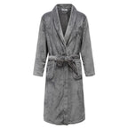 Autumn/Winter Men Nightgown Kimono Bathrobe Gown Coral Fleece Negligee V-neck Intimate Lingerie Solid Colour Sleepwear