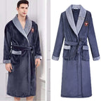 Autumn/Winter Men Nightgown Kimono Bathrobe Gown Coral Fleece Negligee V-neck Intimate Lingerie Solid Colour Sleepwear