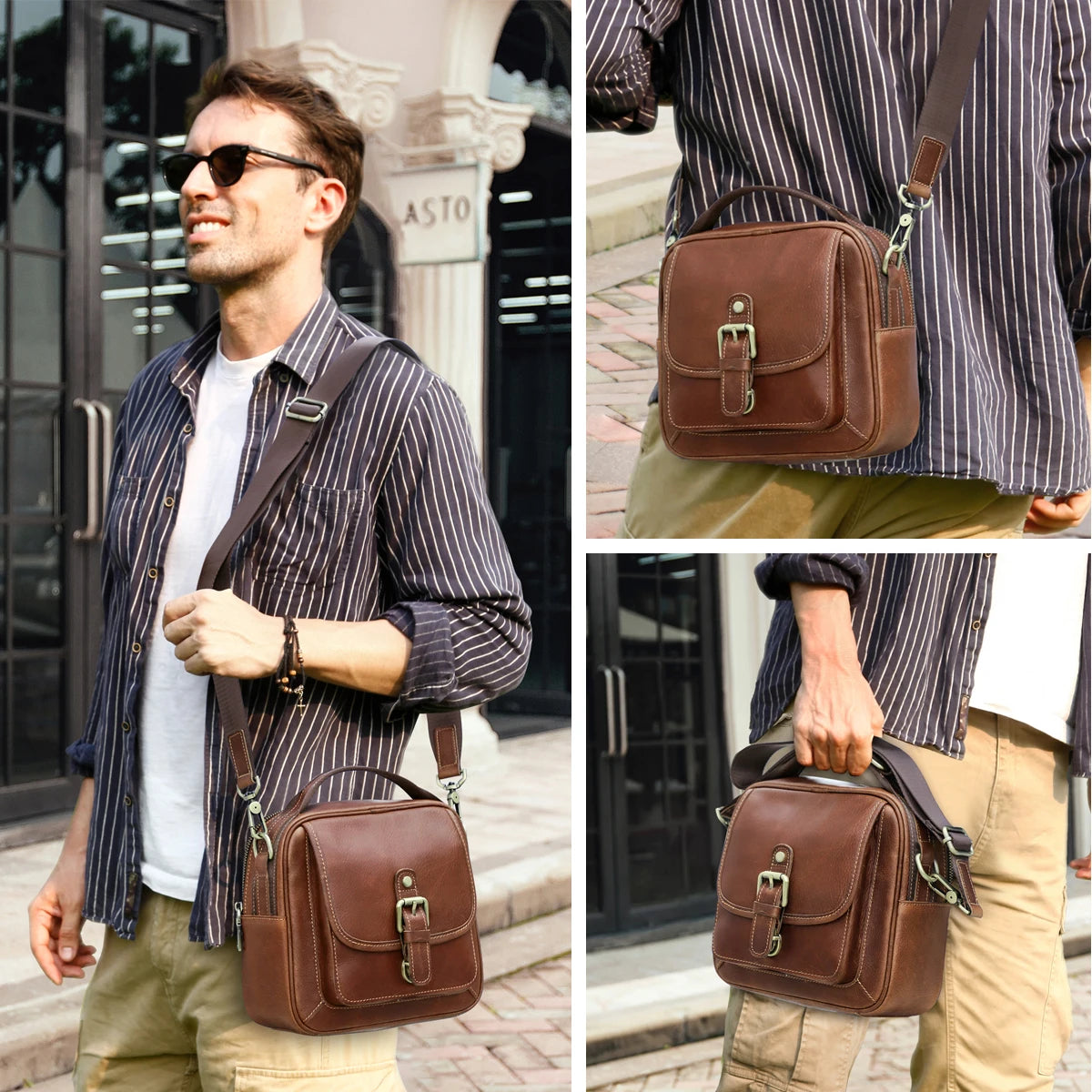 Men's Vintage Genuine Leather Crossbody Messenger Bag