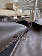 Nerazzurri Spring Autumn Brown Short Soft Pu Leather Jacket Women Long Sleeve Pocket Loose Casual Korean Fashion Clothing 2025