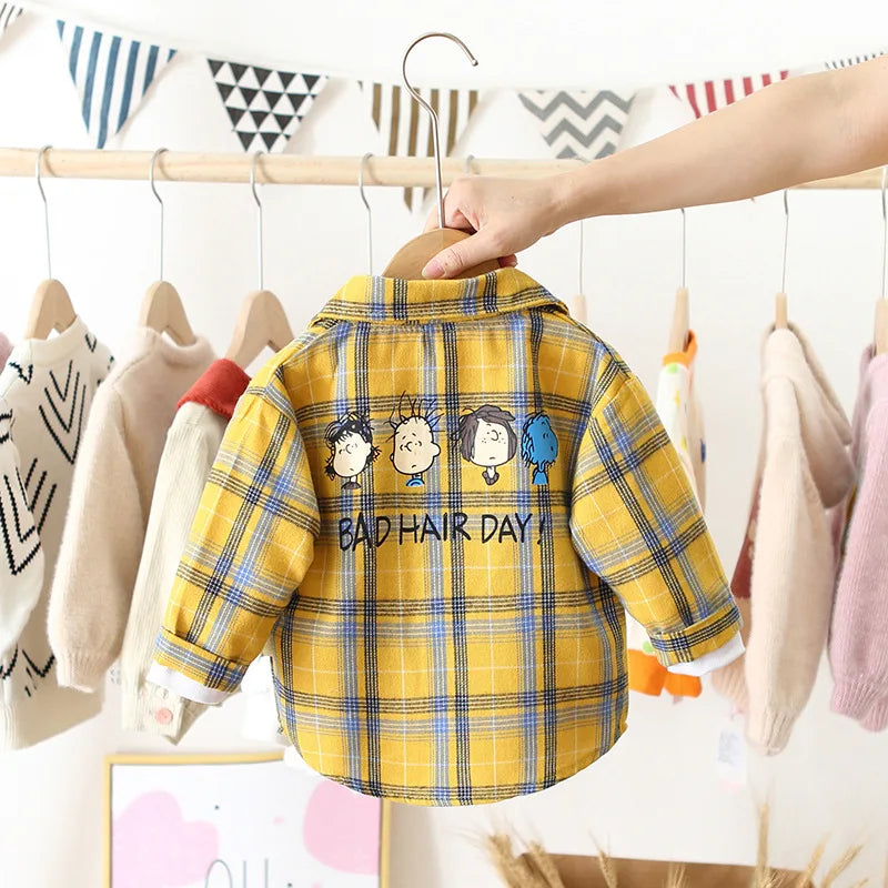 Boys Shirts Plaid Long Sleeve Shirt Boy Tops Clothes Tees 1 2 3 4 Years