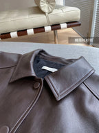 Nerazzurri Spring Autumn Brown Short Soft Pu Leather Jacket Women Long Sleeve Pocket Loose Casual Korean Fashion Clothing 2025