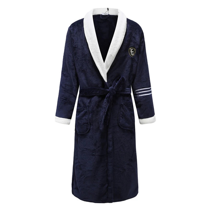 Autumn/Winter Men Nightgown Kimono Bathrobe Gown Coral Fleece Negligee V-neck Intimate Lingerie Solid Colour Sleepwear