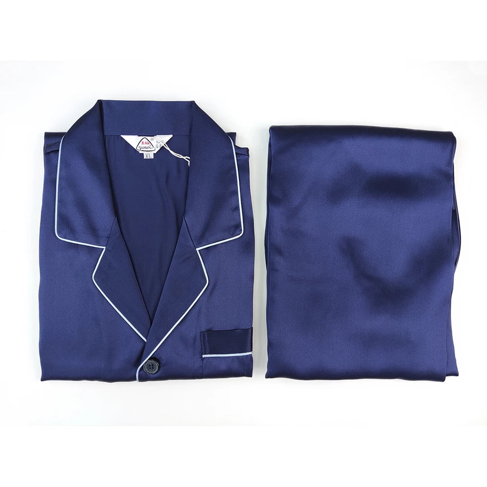 Men's 100% Real Silk Pajamas Set for Men Sleepwear