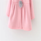 2025Children's coat Autumn Winter New Girl David Jacket Long Solid color Cute Cartoon Rabbit Ears Hooded Coat 0-5Y