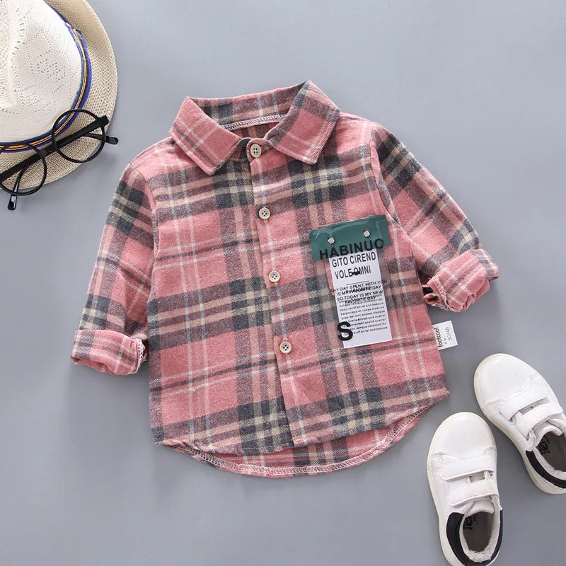 Boys Shirts Plaid Long Sleeve Shirt Boy Tops Clothes Tees 1 2 3 4 Years