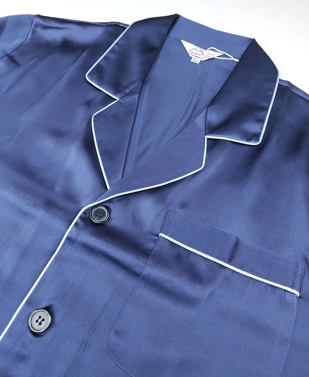 Men's 100% Real Silk Pajamas Set for Men Sleepwear
