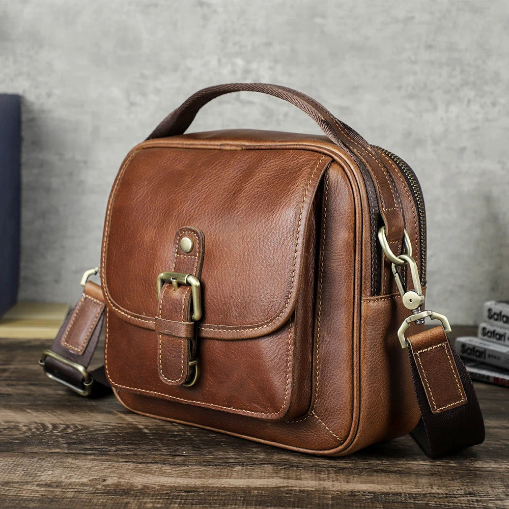 Contact's Factory Hot Sell Men's Vintage Genuine Leather Crossbody Messenger Bag New Shoulder Bag for Men Handbag Luxury
