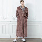 Men Winter Plus Size Long Flannel Bathrobe Warm Coral Fleece Kimono Bath Robe Night Cozy Sleepwear Women Jacquard Dressing Gown