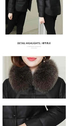 Women's PU Leather Jacket Winter Parkas Fashion Big Fur Collar Down Cotton Coat Female Leather Windbreaker Outerwear  Y765