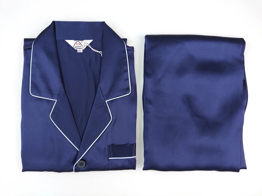 Men's 100% Real Silk Pajamas Set for Men Sleepwear