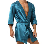 Mens Hooded Bath Robe Short Sleeve House Robe Satin Silk Lounge Bathrobes with Belt Men's Pajamas Homme Kimono Robes Sleepwear