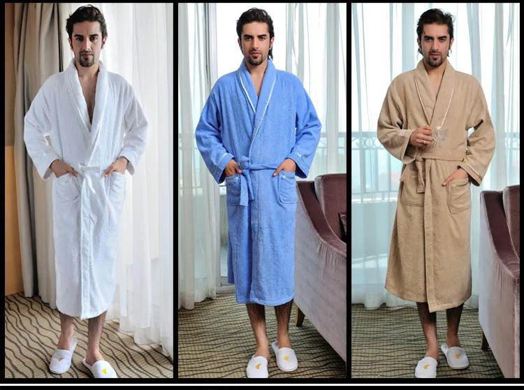 Bathrobe Men 100% Cotton White Terry Fleece Towel Winter Robes Men's Robe Long Robe For Men Absorbent Bathrobes Home Clothes