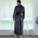 Men Winter Plus Size Long Flannel Bathrobe Warm Coral Fleece Kimono Bath Robe Night Cozy Sleepwear Women Jacquard Dressing Gown