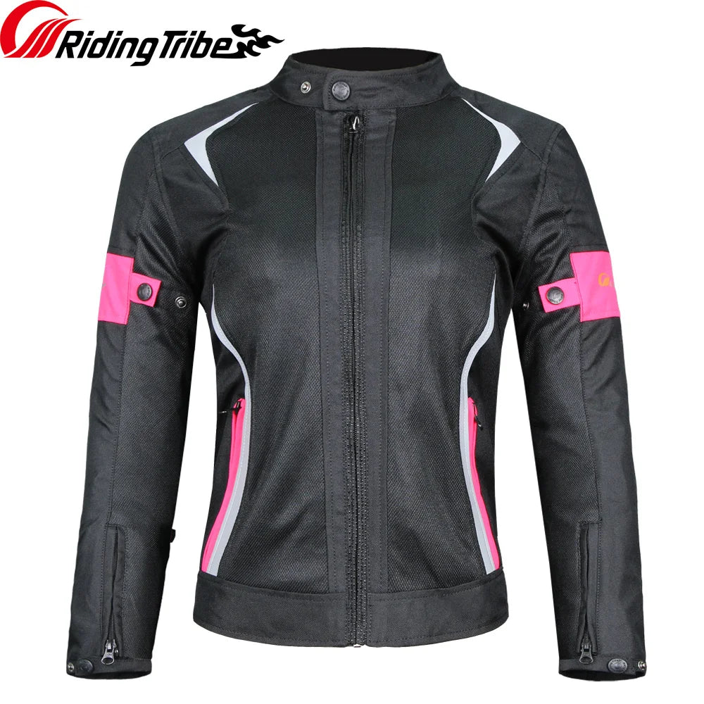 Woman Lady Girl Motorcycle Jacket Summer Breathable Motorbike Armor Coat with 5pcs Protective Pads and Waterproof Liner JK-52
