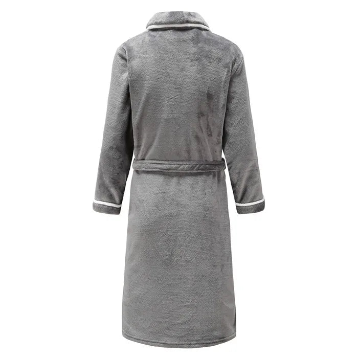 Autumn/Winter Men Nightgown Kimono Bathrobe Gown Coral Fleece Negligee V-neck Intimate Lingerie Solid Colour Sleepwear