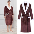 Autumn/Winter Men Nightgown Kimono Bathrobe Gown Coral Fleece Negligee V-neck Intimate Lingerie Solid Colour Sleepwear