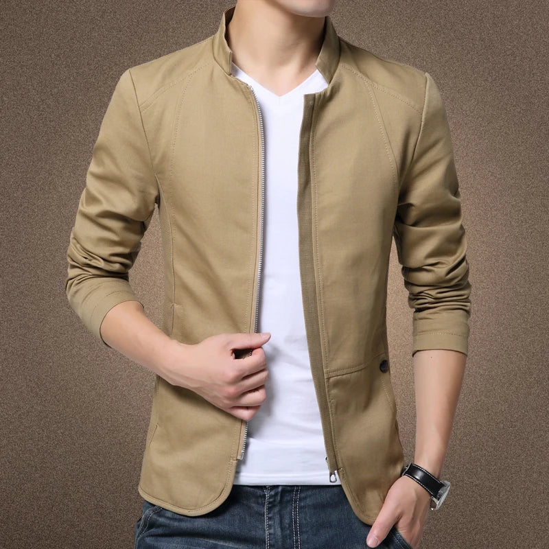 Mens Jacket Fashion Standing Collar Jackets Size M-5XL Solid