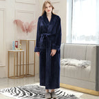 Men Winter Plus Size Long Flannel Bathrobe Warm Coral Fleece Kimono Bath Robe Night Cozy Sleepwear Women Jacquard Dressing Gown